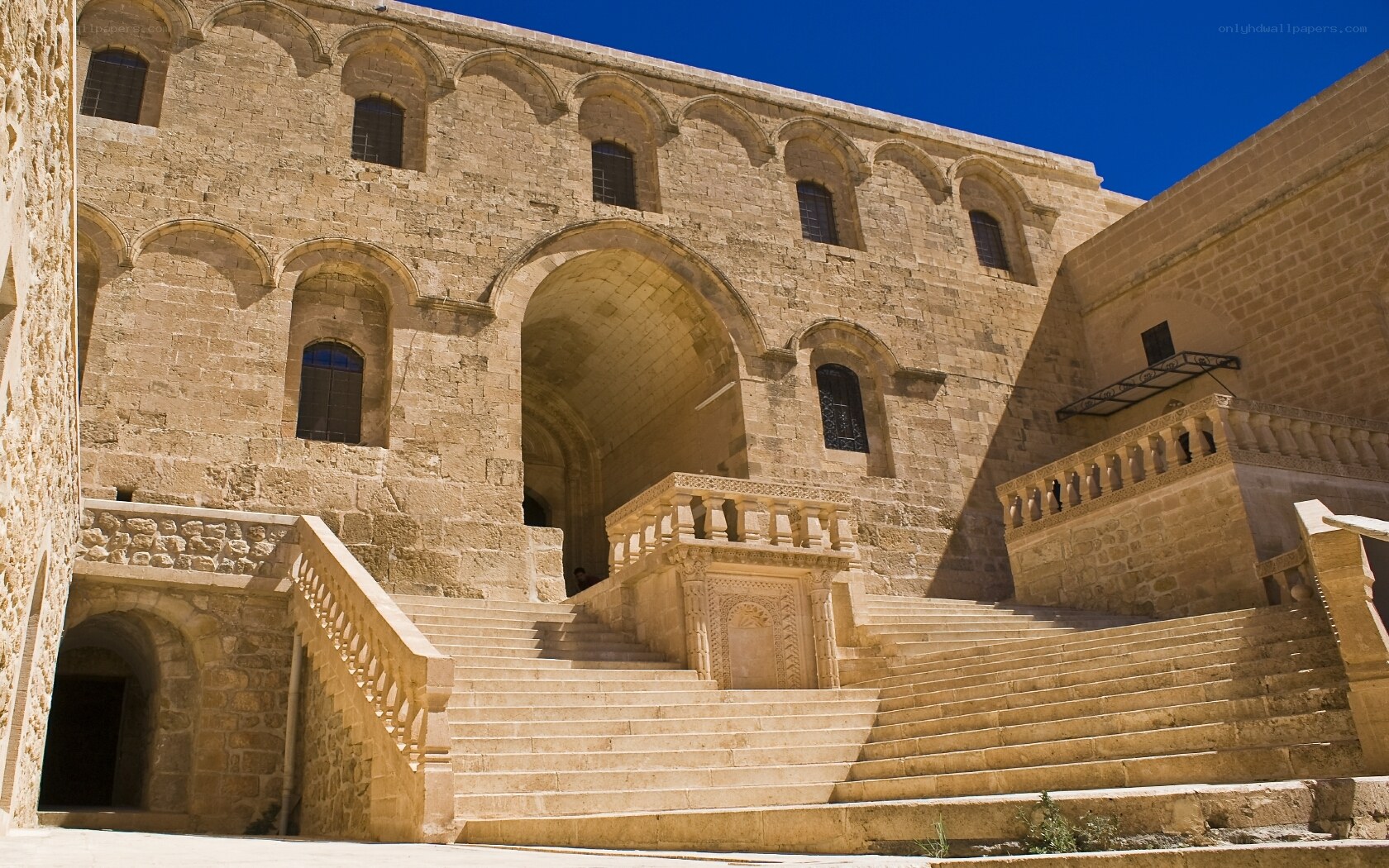 ancient stone staircase and arches