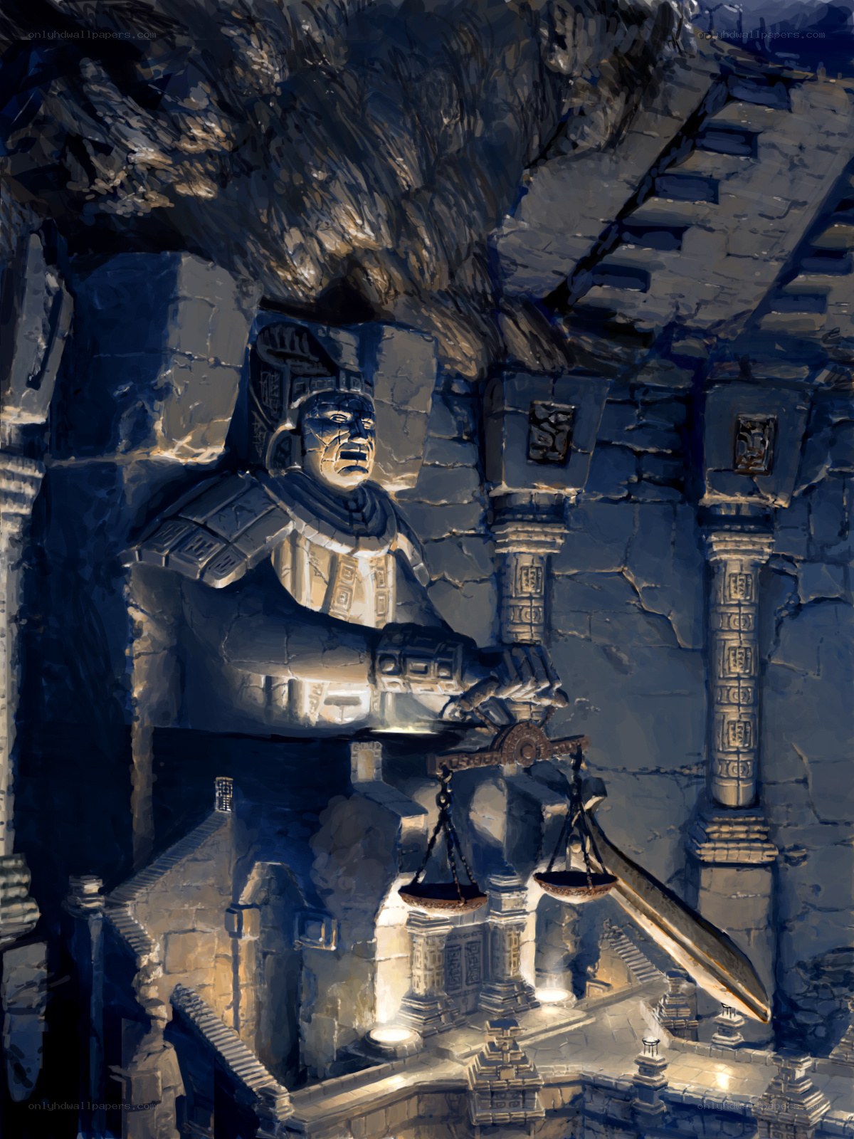 ancient stone statue in temple