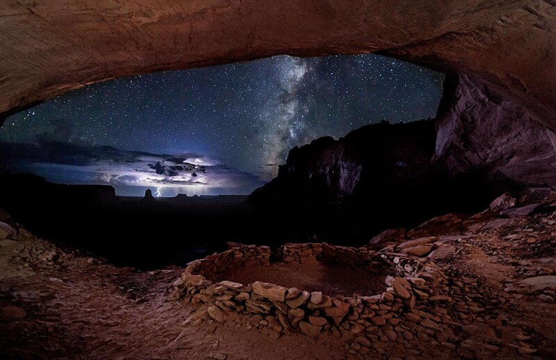 Ancient Stone Structure — Brown, Dramatic, Night