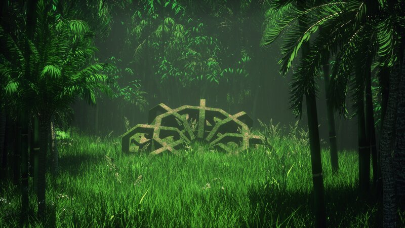 Ancient Stone Structure — Green, Mysterious