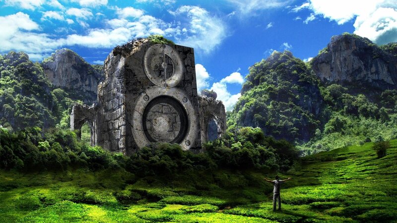 ancient stone structure in green valley