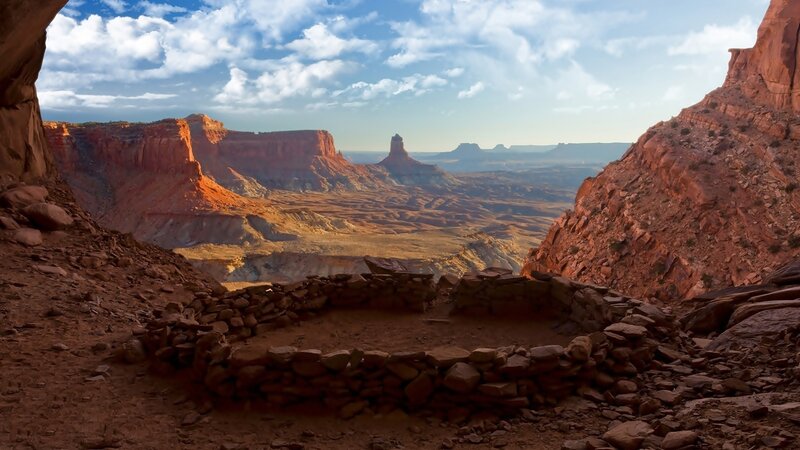 Ancient Stone Structure — Red, Serene, Afternoon