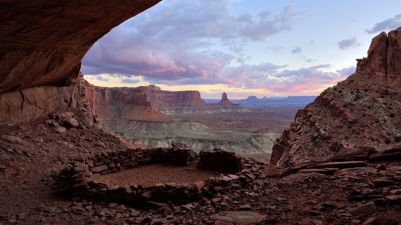 Ancient Stone Structure — Red, Serene, Sunset