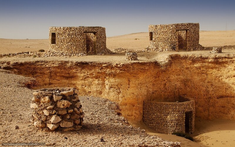 Ancient stone structures in desert