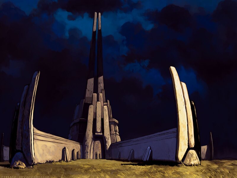 Ancient Stone Temple — Blue, Dramatic, Night