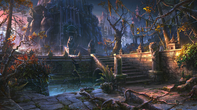 Ancient Stone Temple — Blue, Mysterious, Sunset