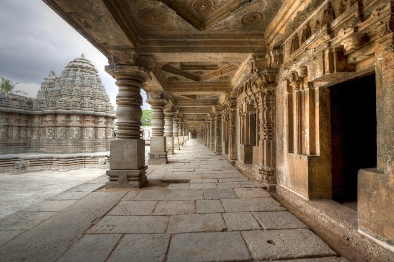 Ancient Stone Temple Corridor — Gray, Serene