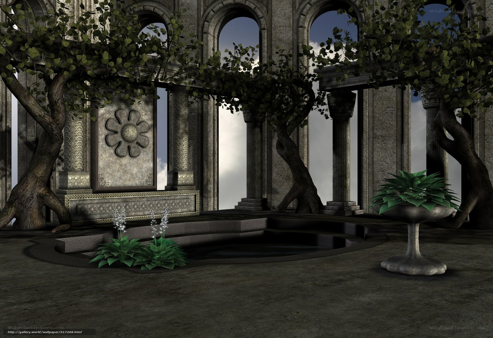 ancient stone temple garden