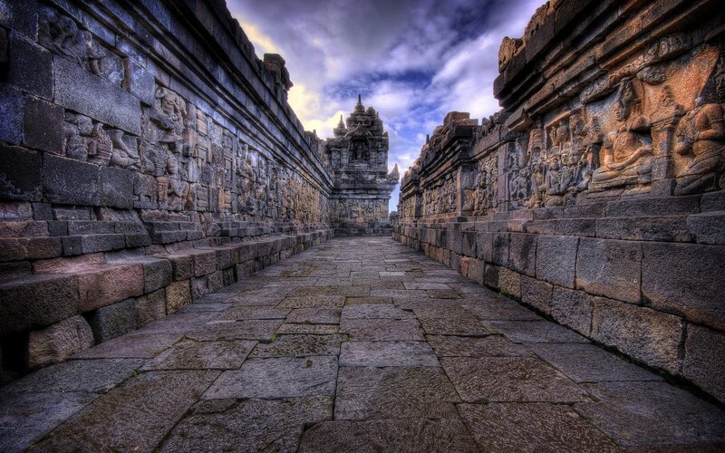 Ancient Stone Temple — Gray, Dramatic, Sunset