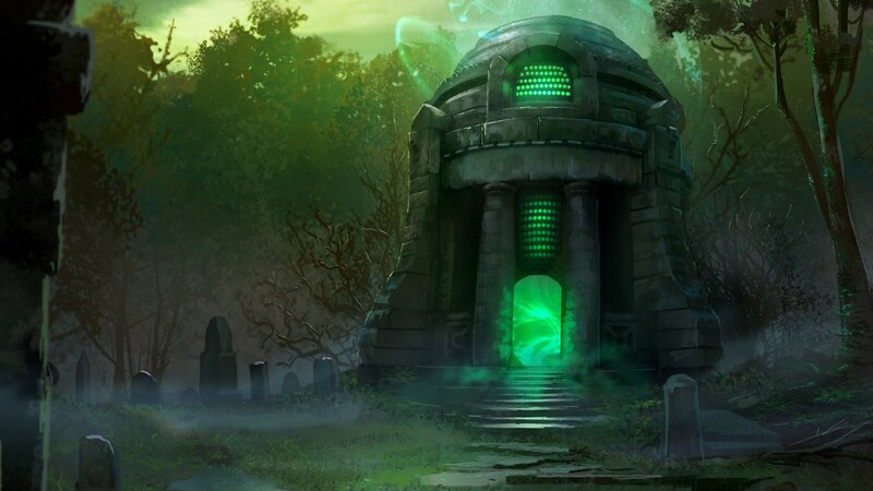 Ancient Stone Temple — Green, Mysterious