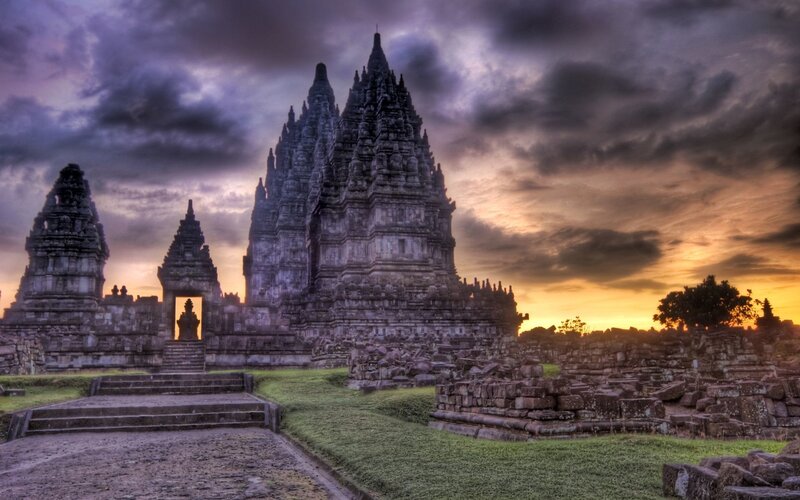 Ancient Stone Temple — Purple, Dramatic, Sunset