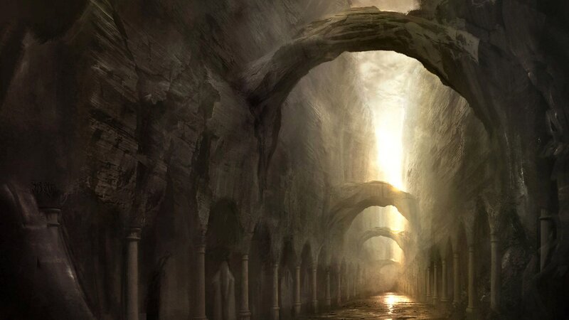 ancient stone tunnel with light