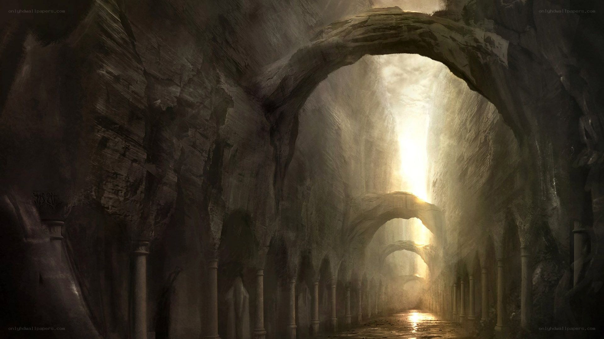 ancient stone tunnel with light