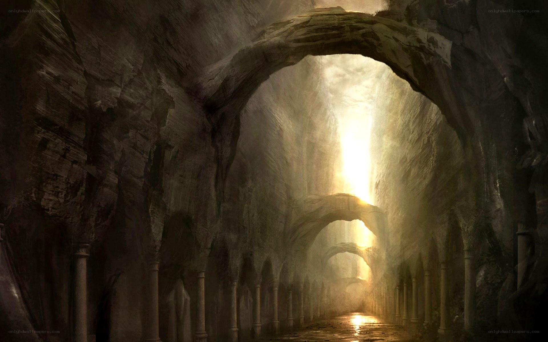 ancient stone tunnel with light