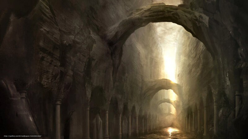 ancient stone tunnel with light