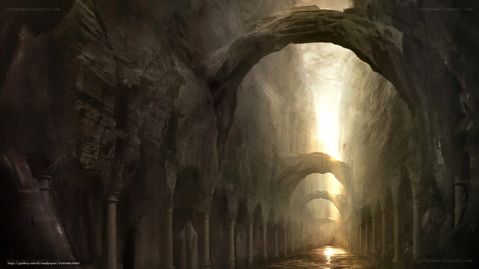 ancient stone tunnel with light