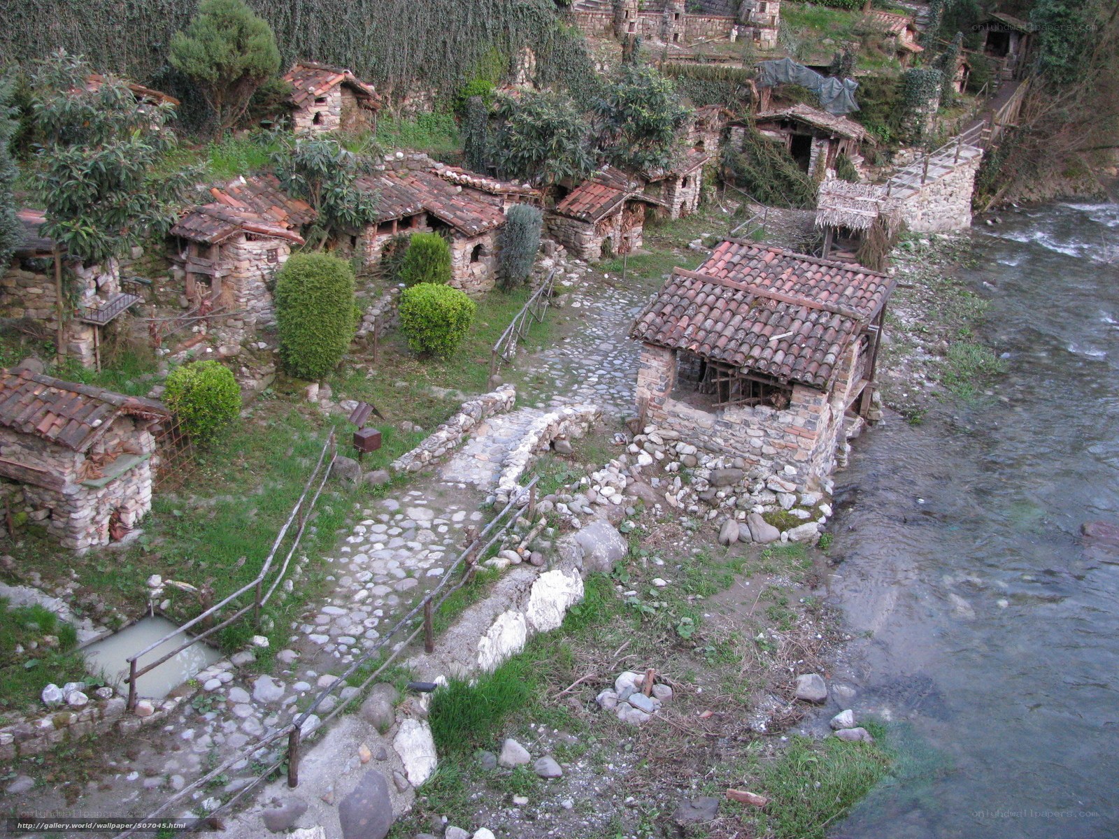 ancient stone village by river