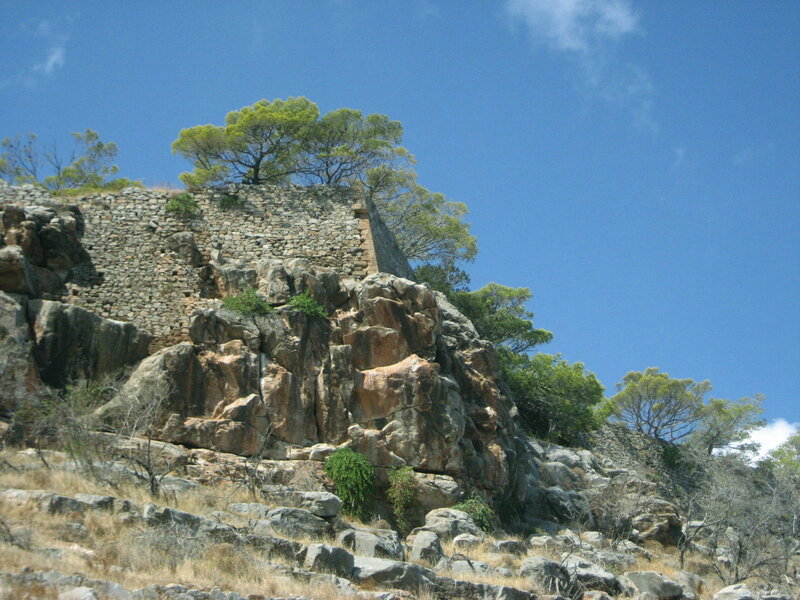 Ancient Stone Wall on Cliff — Blue