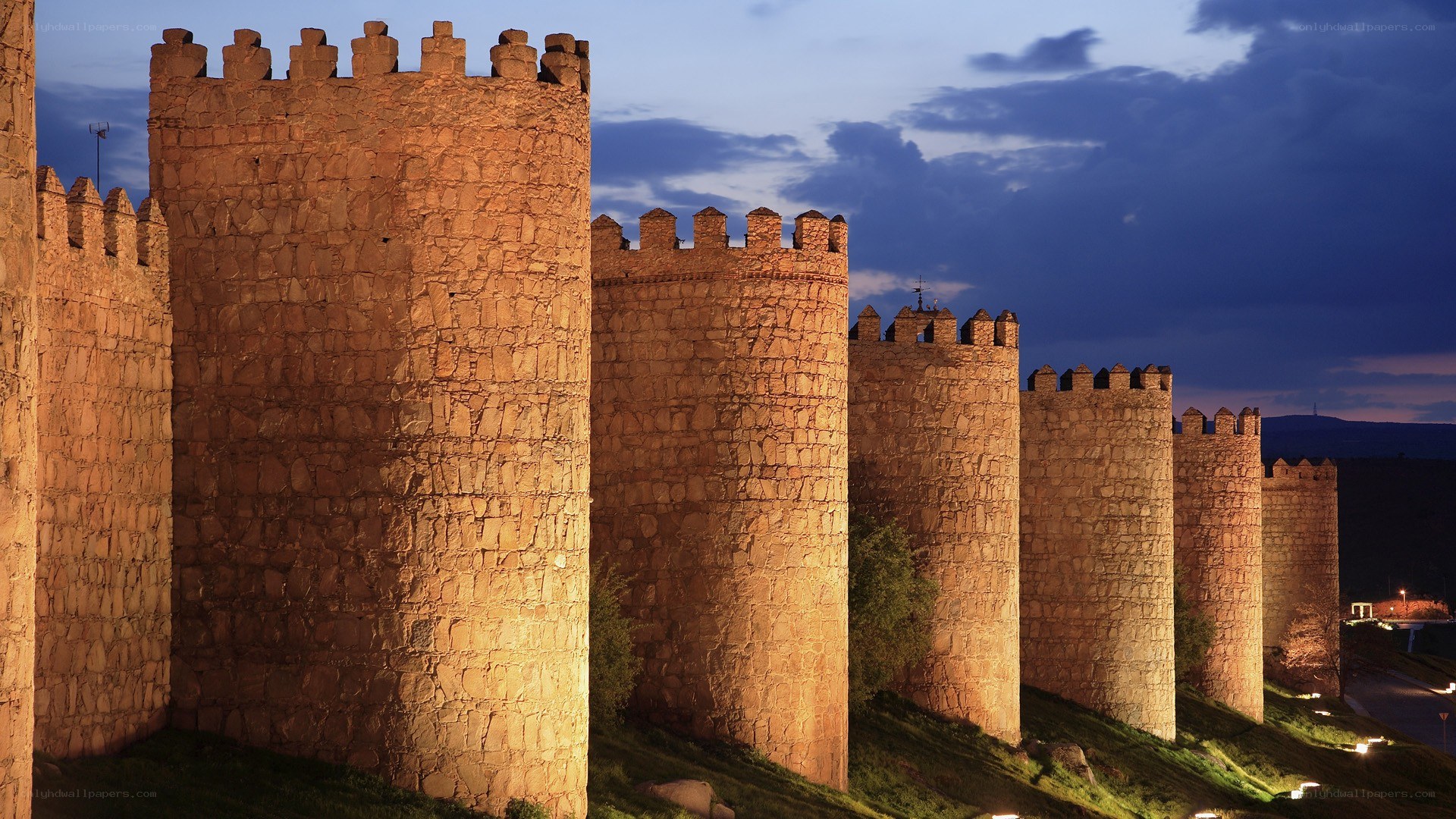 ancient stone walls at dusk