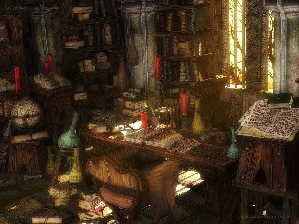 ancient study with books and globe