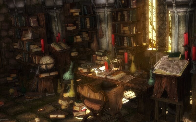 ancient study with books and globe