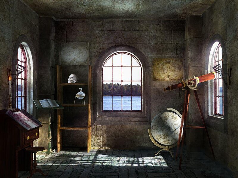 ancient study with telescope