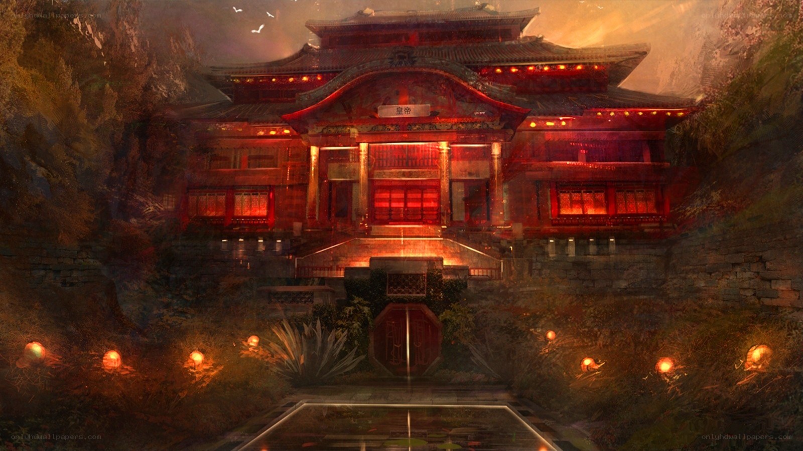 ancient temple at dusk