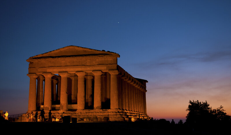 Ancient Temple at Dusk — Blue