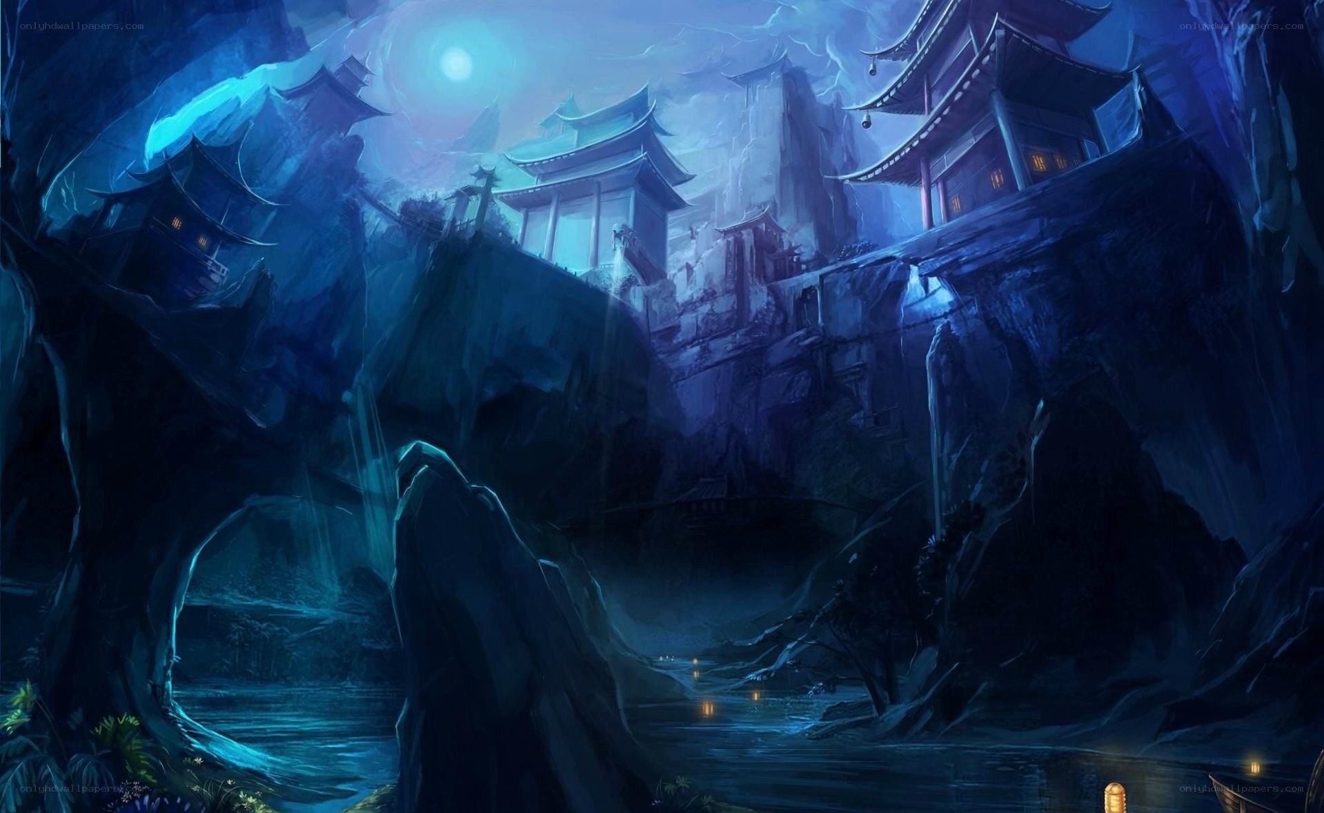 ancient temple at night