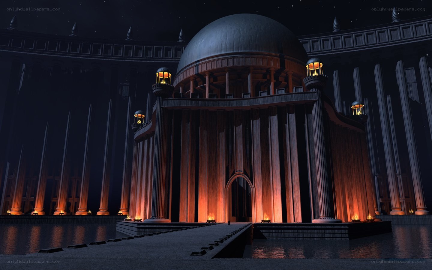 ancient temple at night