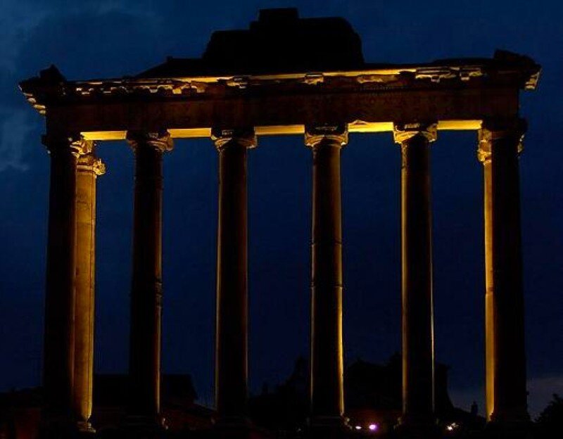 ancient temple at night