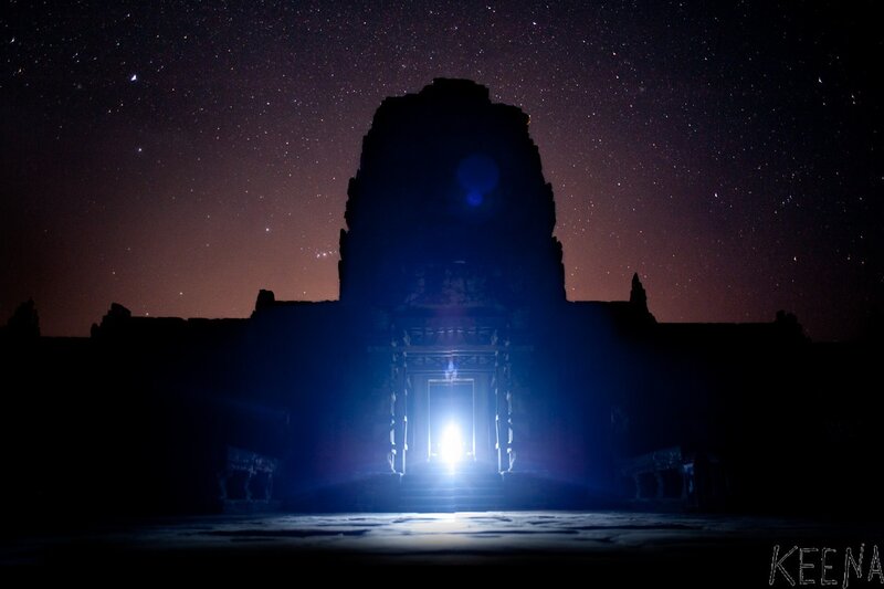 Ancient Temple at Night — Black, Dramatic, Photograph, Starry Sky
