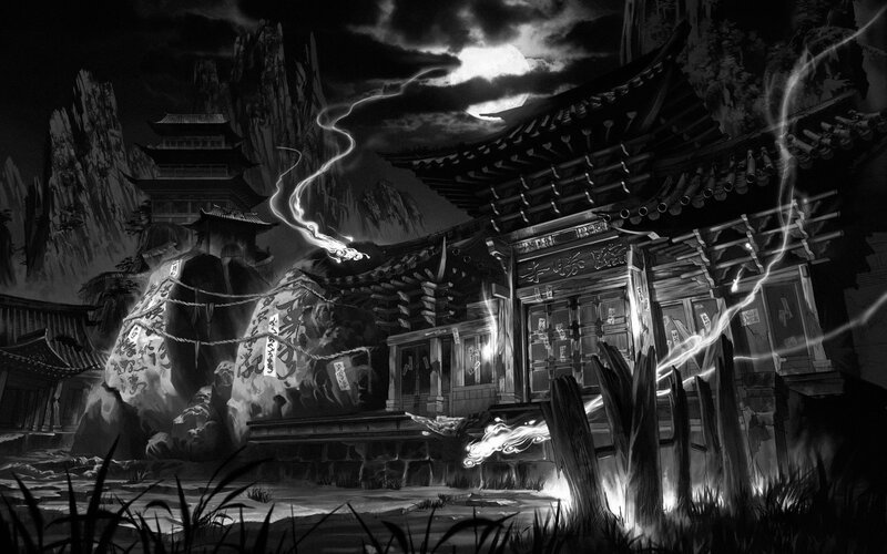 Ancient Temple at Night — Black