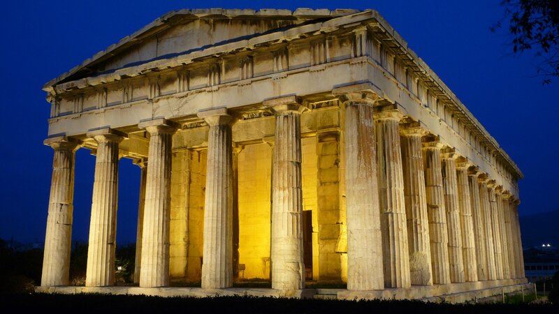 Ancient Temple at Night — Blue, Dramatic, Photograph
