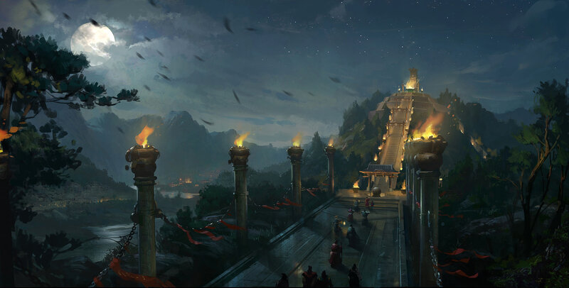 Ancient Temple at Night — Dark Blue