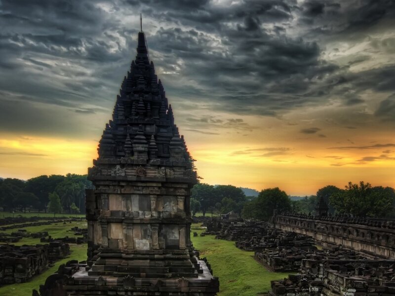 Ancient temple at sunset