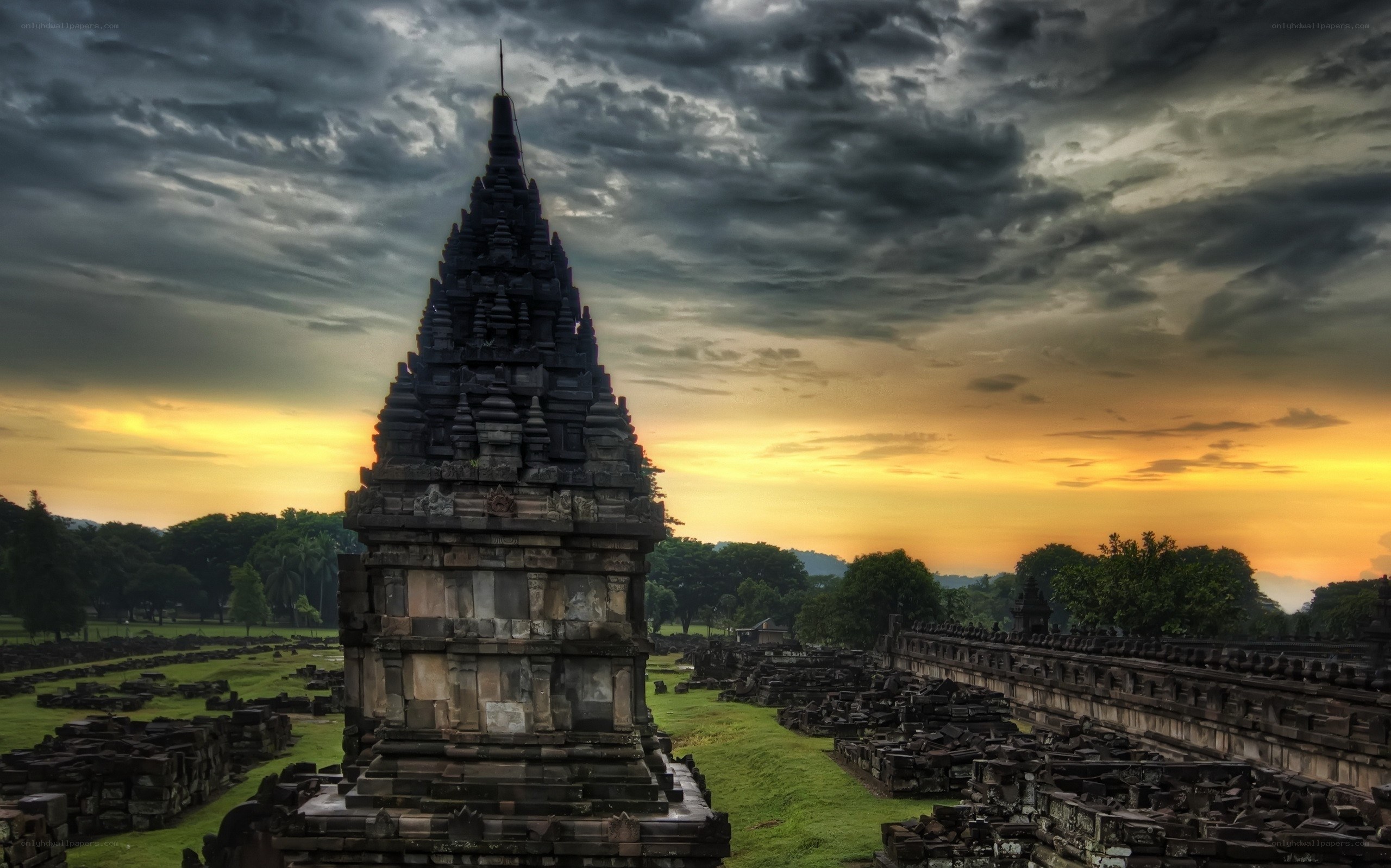 Ancient temple at sunset