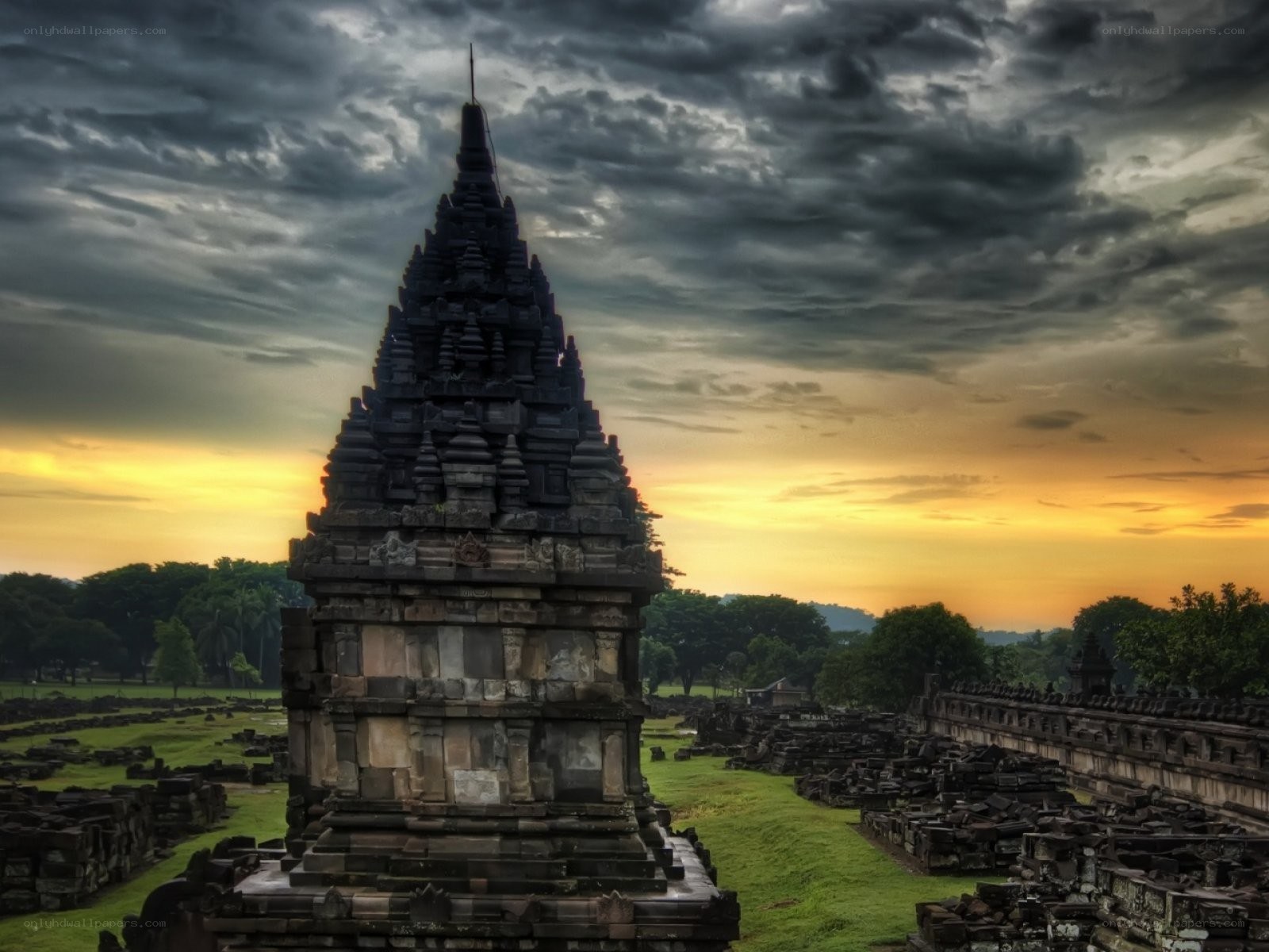 Ancient temple at sunset
