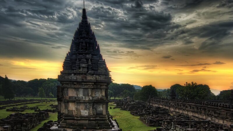 Ancient Temple at Sunset — Gray