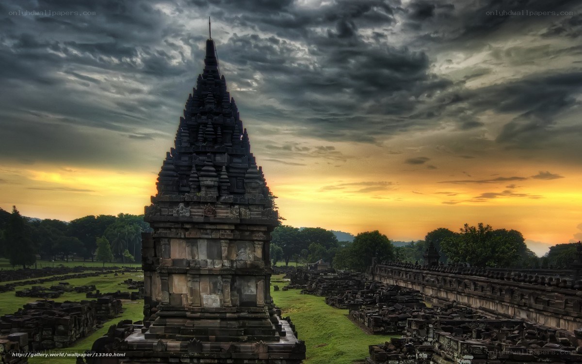Ancient temple at sunset