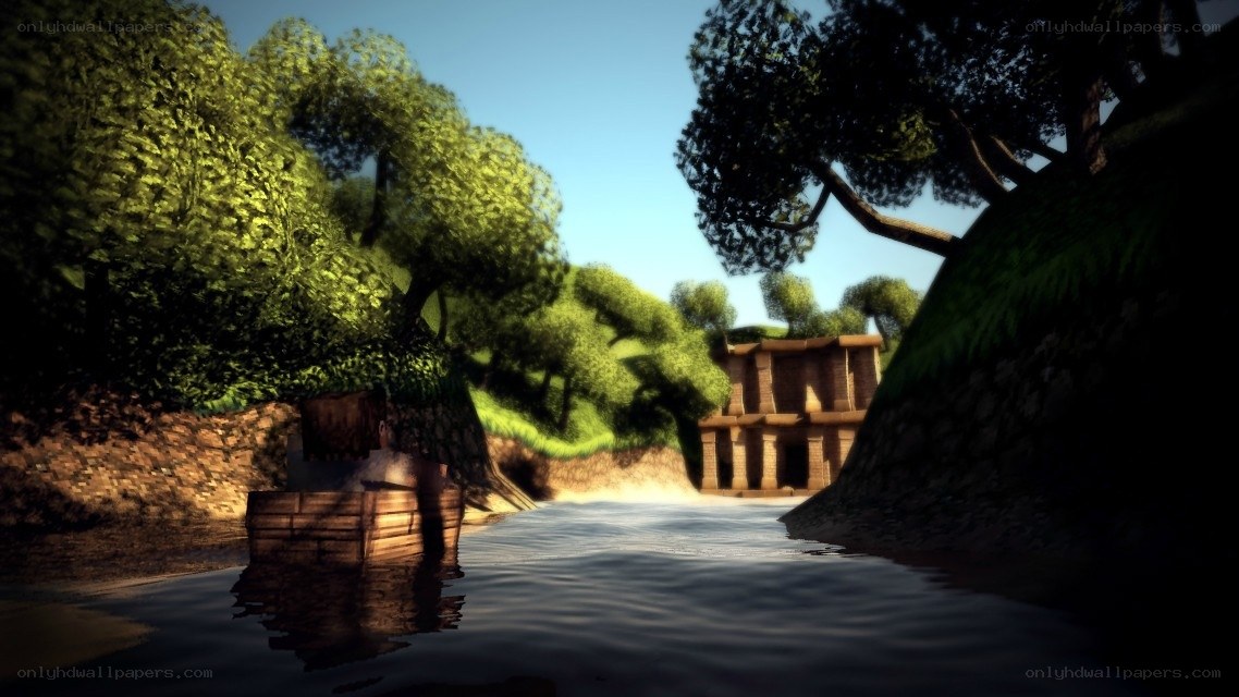 ancient temple by a river