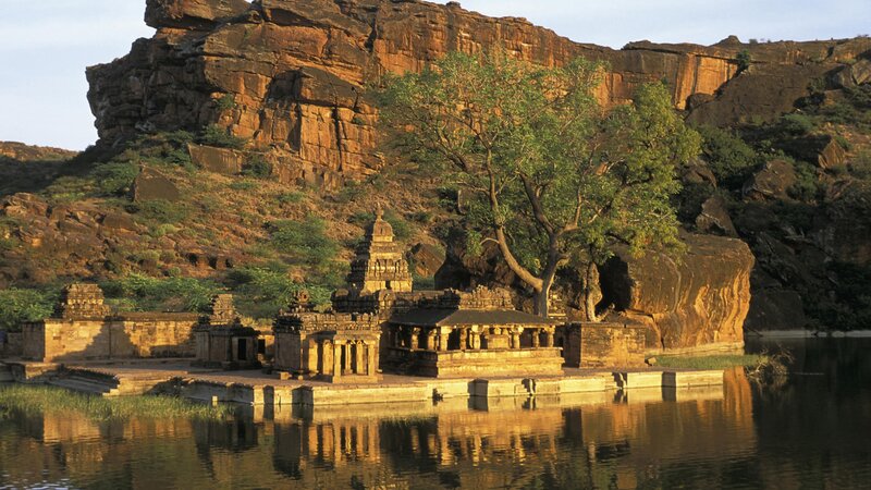 ancient temple by lake