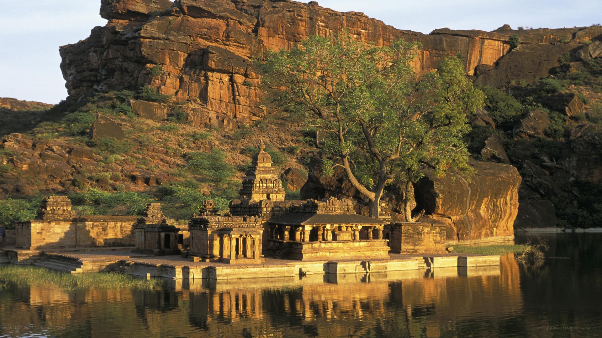 ancient temple by lake