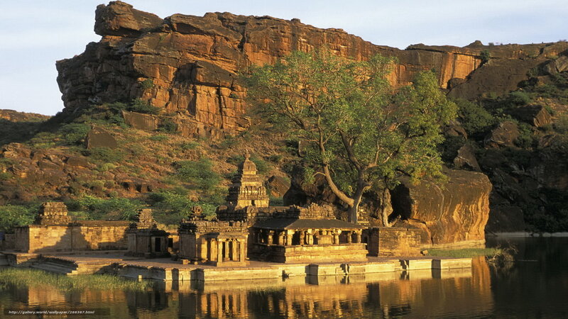 Ancient Temple by Lake — Brown, Serene