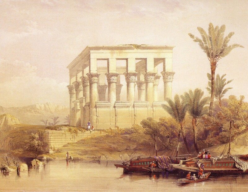 Ancient Temple by River — Beige