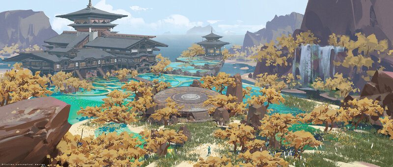 Ancient Temple by Water — Blue