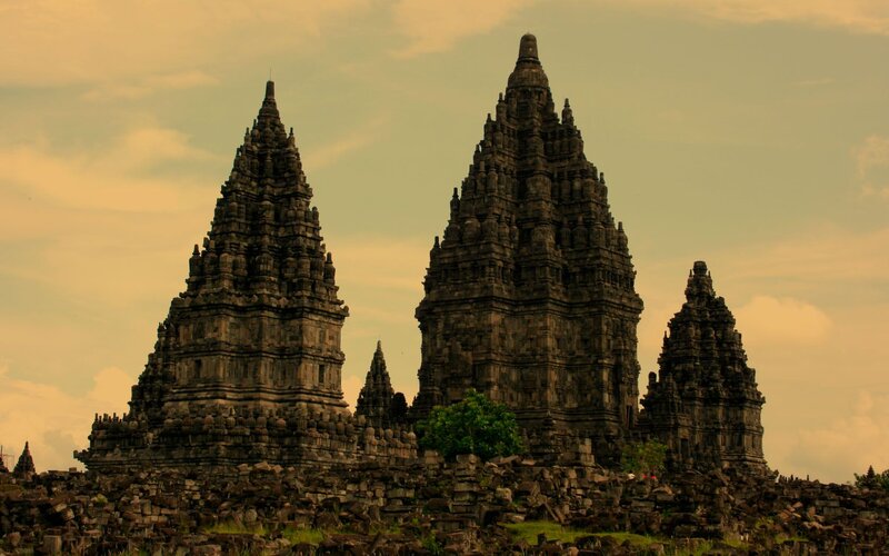 ancient temple complex at sunset