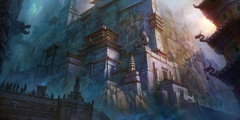 Ancient Temple Complex — Blue, Dramatic, Sunset
