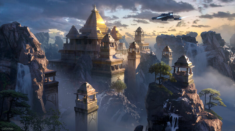 Ancient Temple Complex — Gold, Dramatic