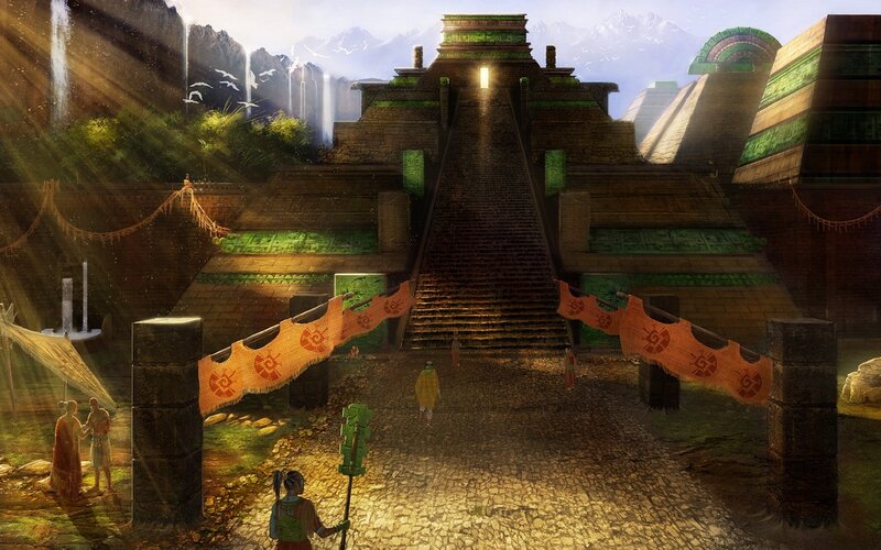 Ancient Temple Complex — Green, Dramatic